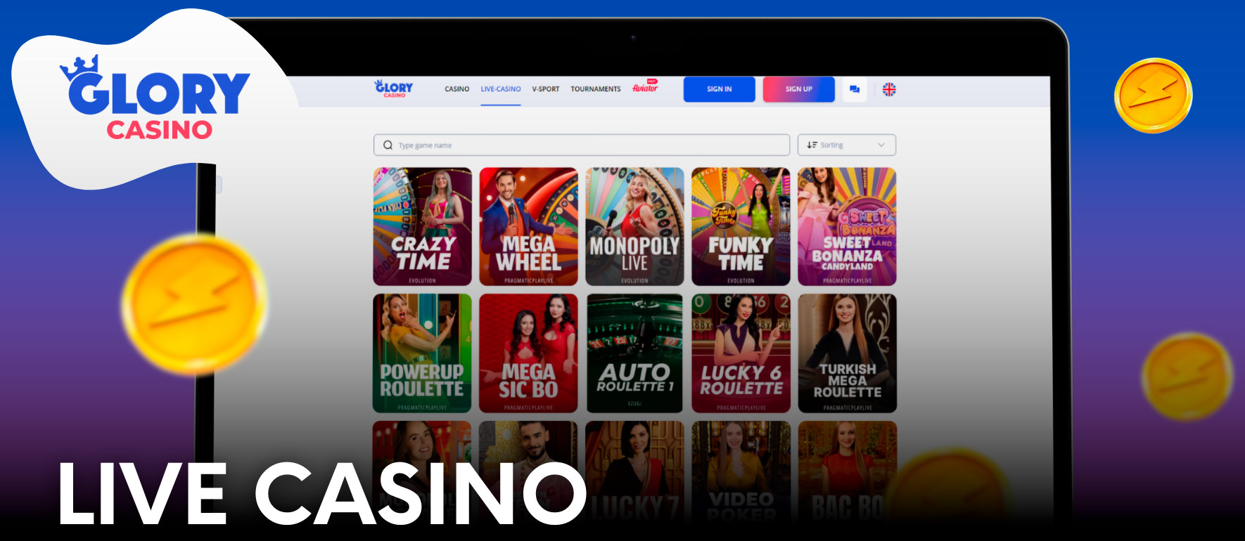 The Live Casino section at Glory Casino