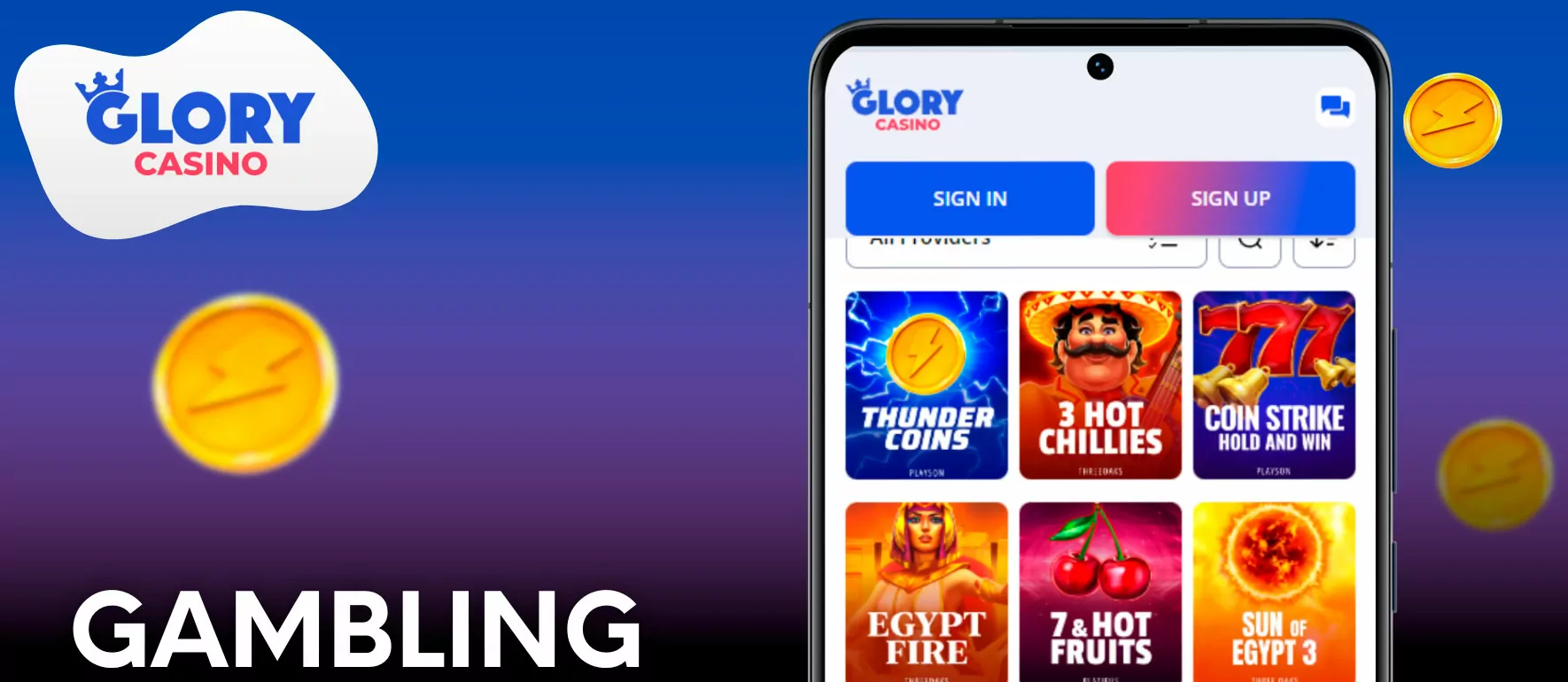 The Glory Casino mobile app offers a wide range of games