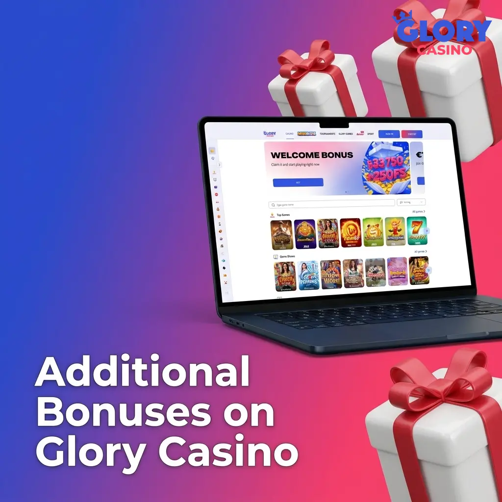 Glory Casino additional bonuses including weekly reload, free spins, cashback, and VIP programme promotions