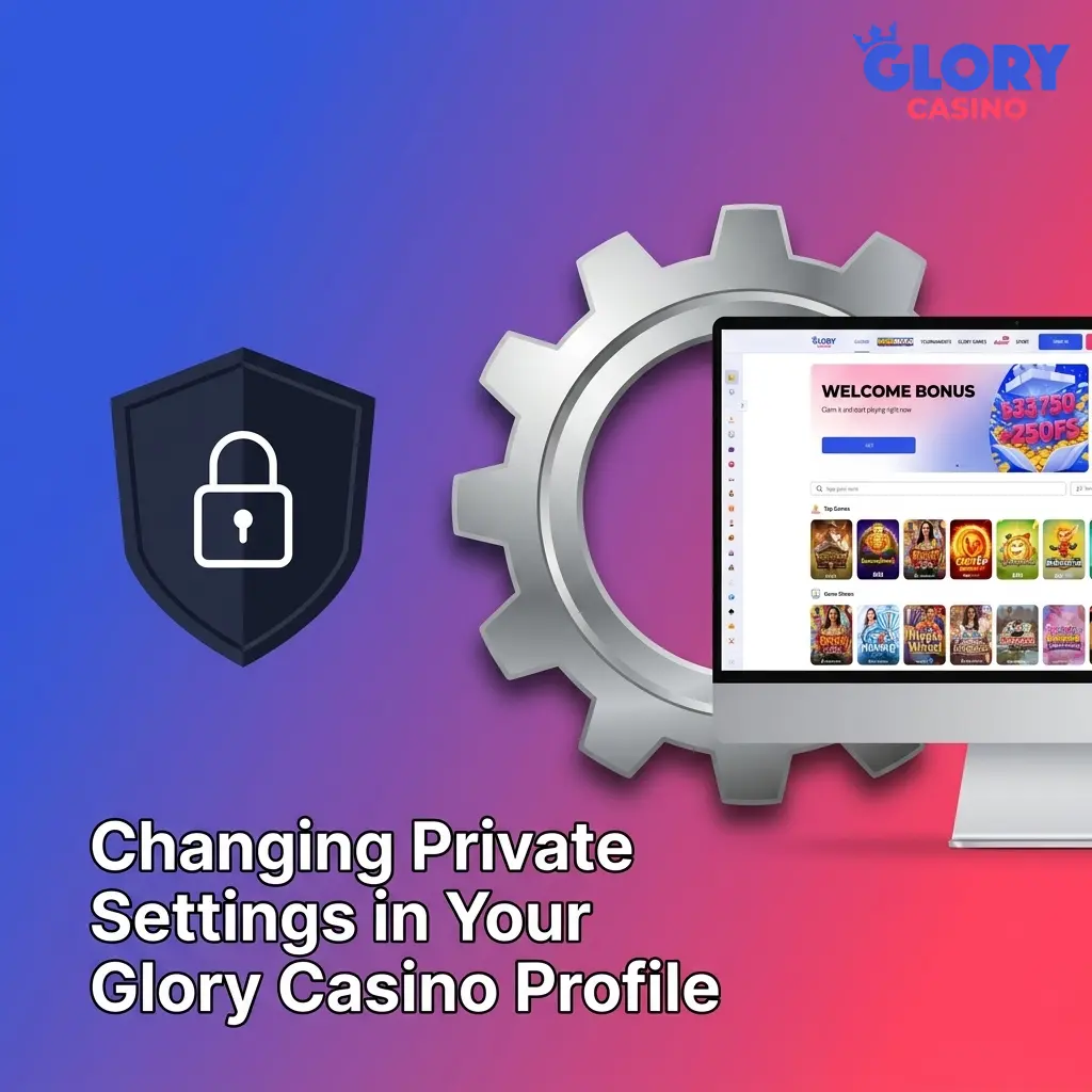 Glory Casino account settings panel showing privacy options, 2FA toggle, and notification preferences