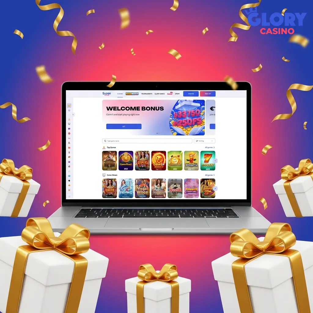 Glory Casino Bangladesh bonus program showing welcome offer of 125% up to 33750 BDT and 250 free spins
