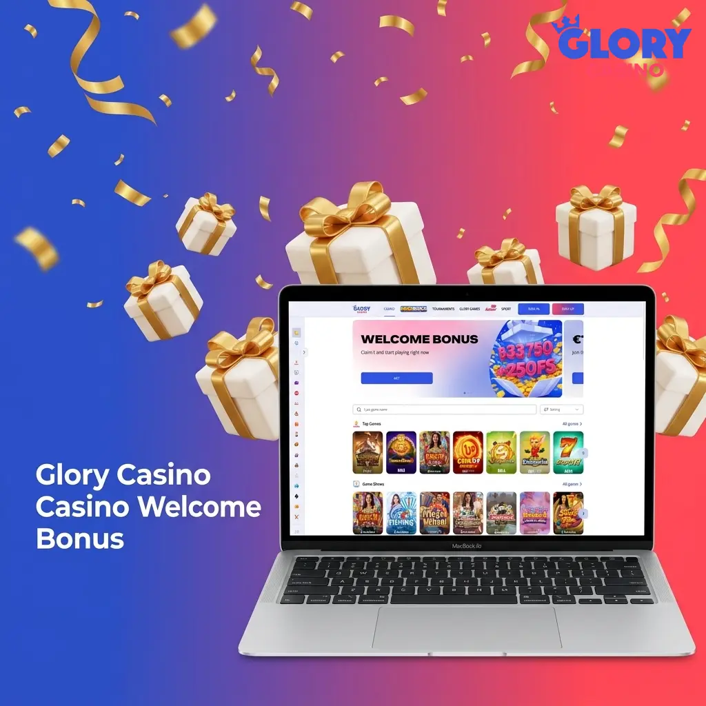 Glory Casino welcome bonus offering 125% match up to 33,750 BDT plus 250 free spins for new players