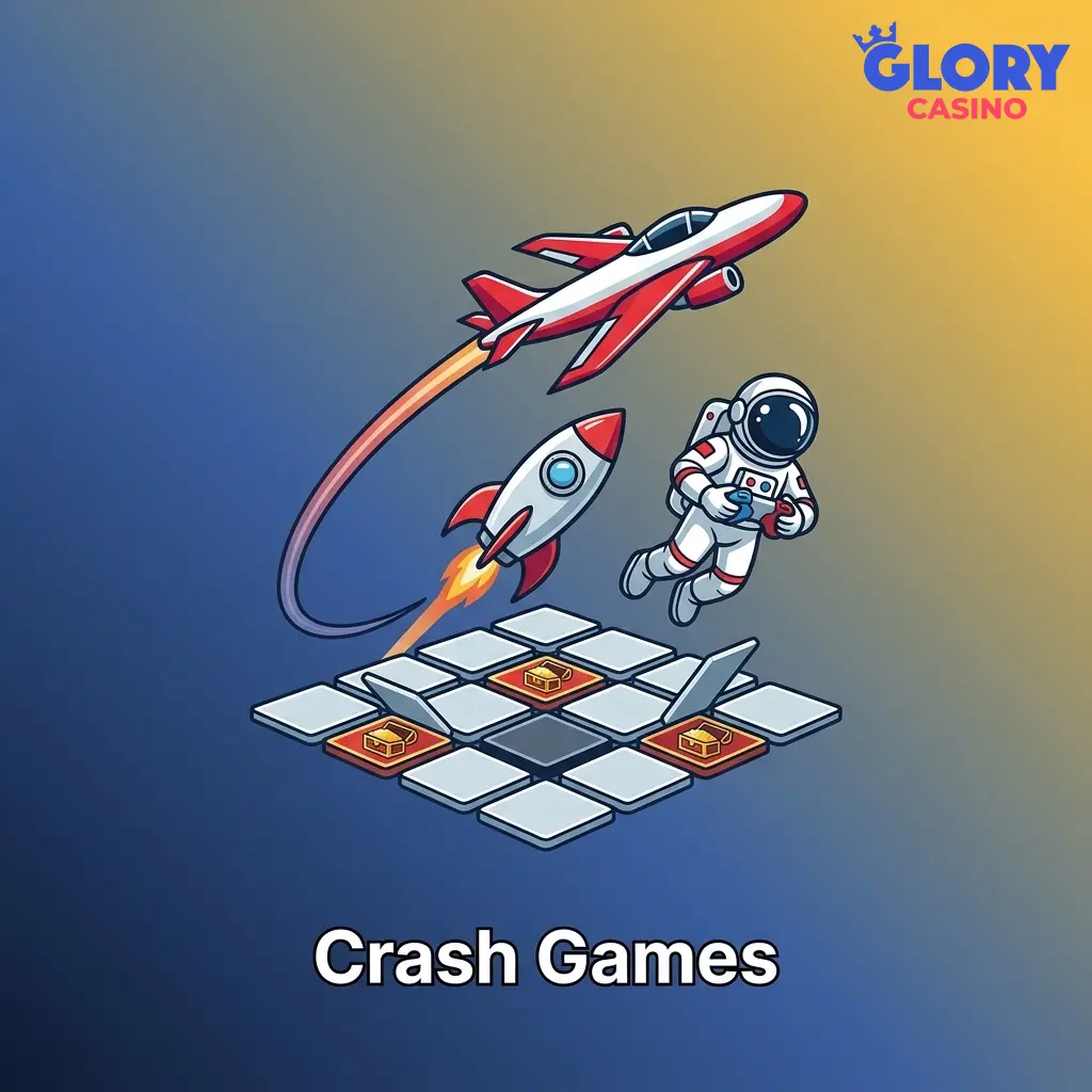 Glory Casino crash games including Aviator, JetX, Spaceman, and Mines with live multipliers and provably fair rounds
