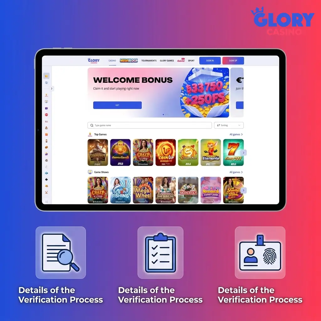 Glory Casino KYC verification process showing identity, address, and payment method document submission steps