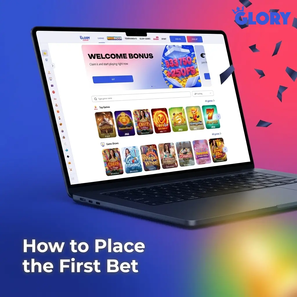 Glory Casino bet types guide showing single, accumulator, handicap, over/under, system, and live betting options