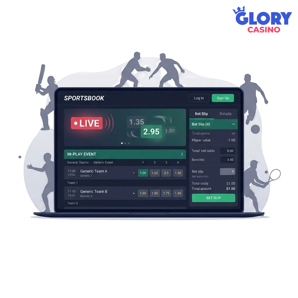 Glory Casino live betting interface on mobile and desktop