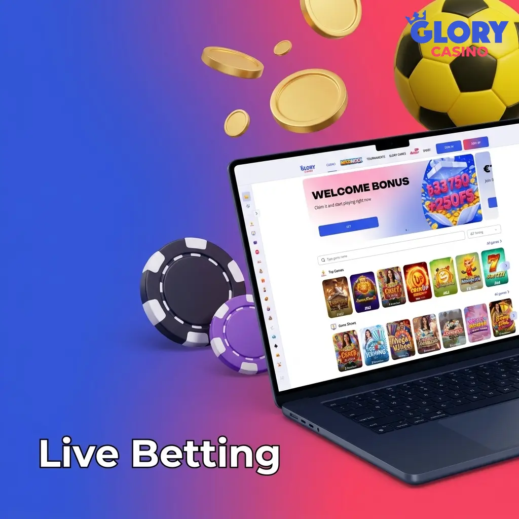 Glory Casino live betting interface showing in-play odds, match statistics, and live streaming for Bangladesh players across 30+ sports