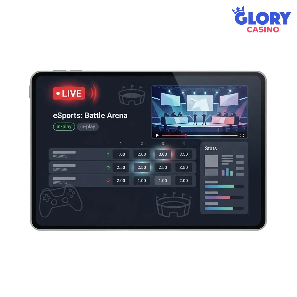 Live eSports betting in-play interface at Glory Casino