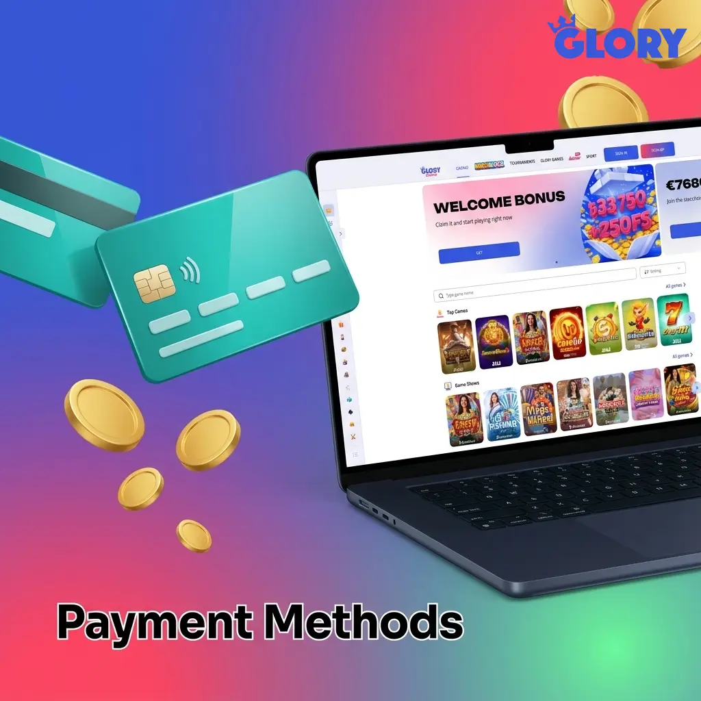 Glory Casino Bangladesh payment methods table showing bKash, Nagad, Visa, crypto, and e-wallet deposit and withdrawal options