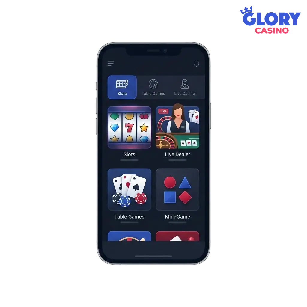 Mobile casino games lobby on smartphone screen
