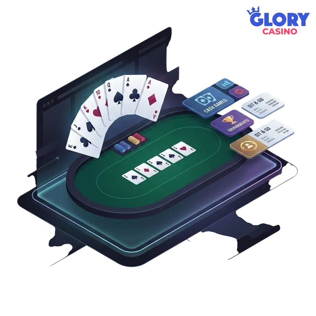 Glory Casino poker lobby interface for Bangladesh players
