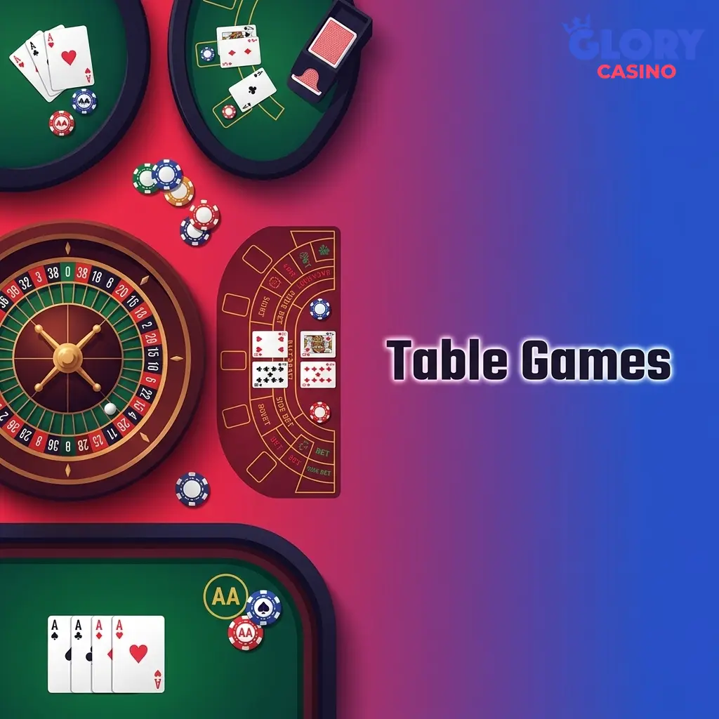 Glory Casino RNG table games including blackjack, roulette, baccarat, and poker variants audited by iTech Labs