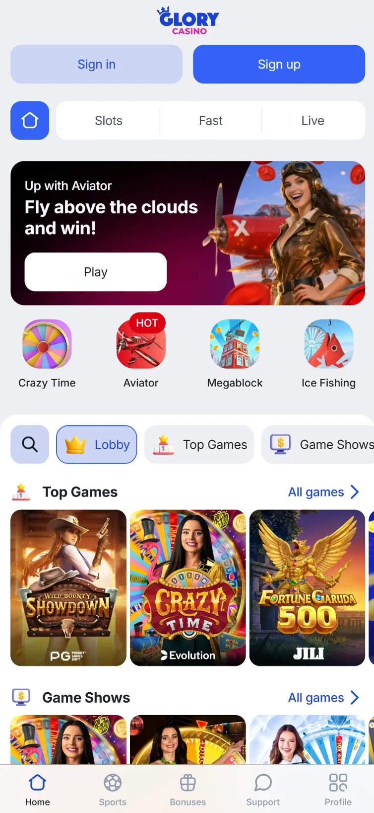 glorycasino app main