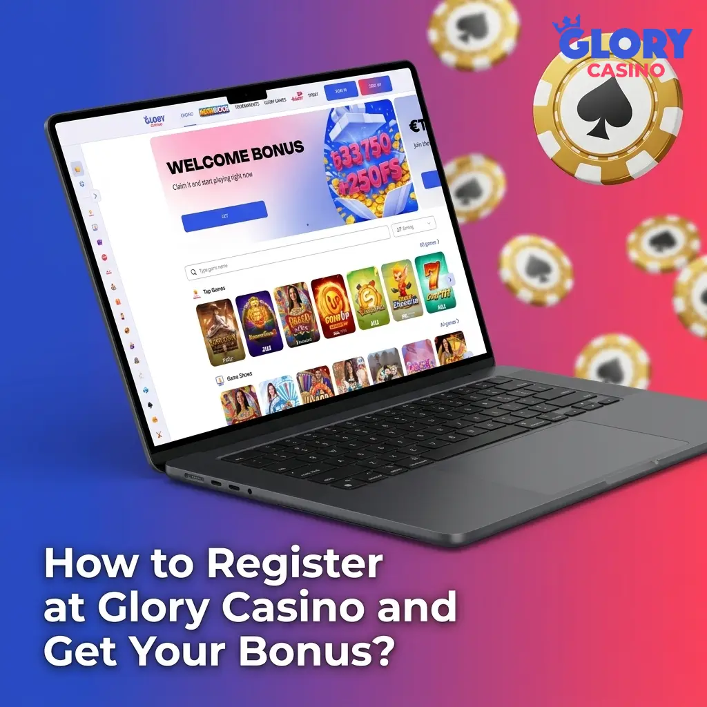 Glory Casino registration form showing sign-up steps to claim 125% welcome bonus up to 33,750 BDT