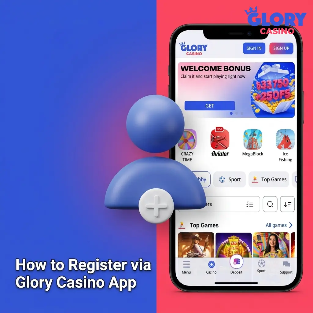 Glory Casino app registration steps showing sign-up form, deposit options, and welcome bonus activation on mobile