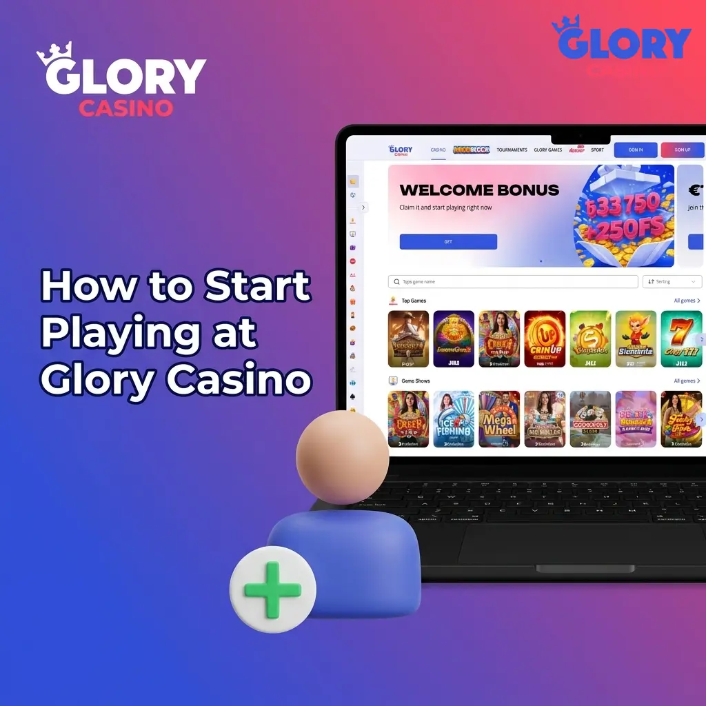 Glory Casino account registration steps showing sign-up form, deposit options BKash Nagad Upay, and game library access in Bangladesh