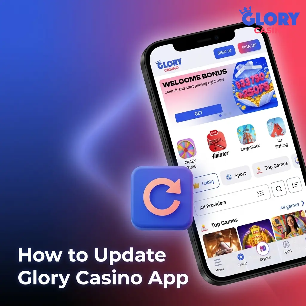 Step-by-step guide showing how to update Glory Casino app on Android via APK reinstall and iOS via PWA refresh