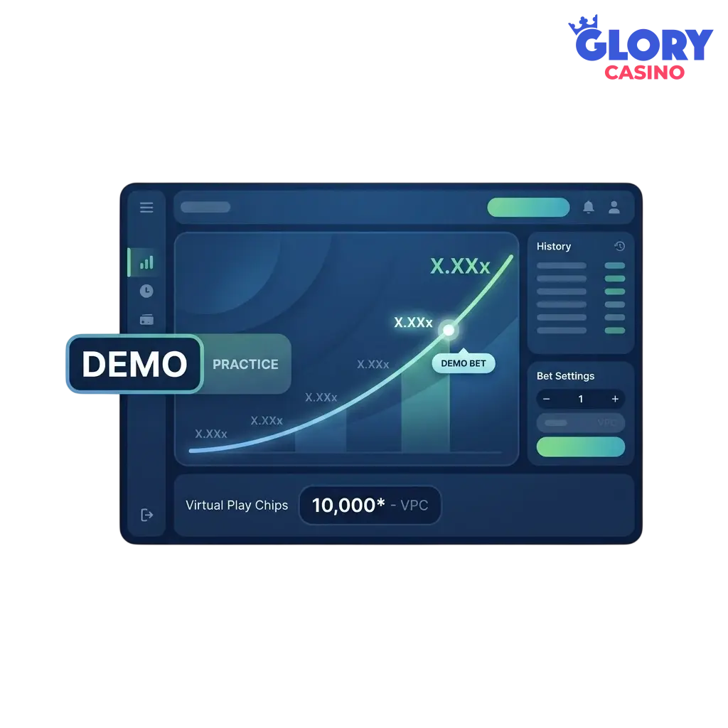JetX demo mode interface on Glory Casino platform