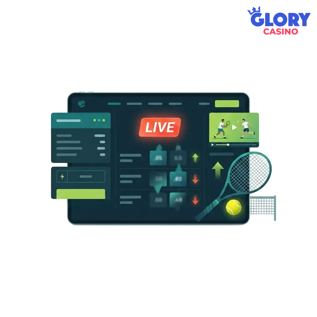 Live in-play tennis betting interface at Glory Casino Bangladesh