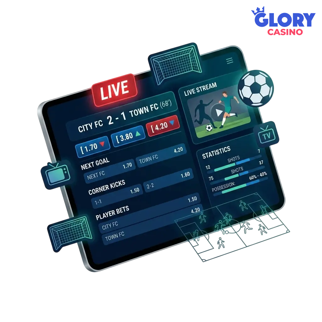 Live football betting interface at Glory Casino