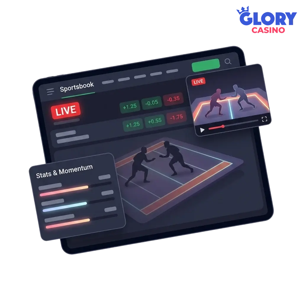 Live kabaddi match in progress with in-play betting markets