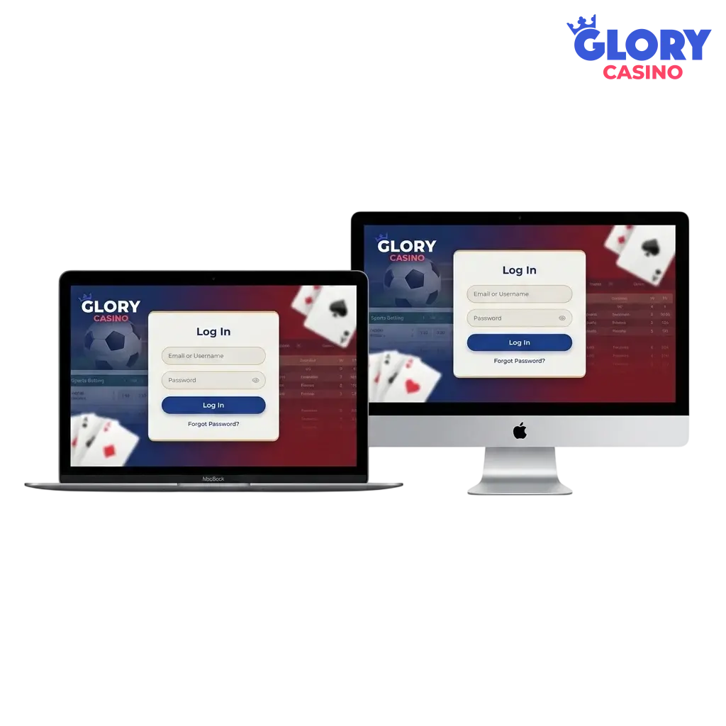 Glory Casino login panel on screen