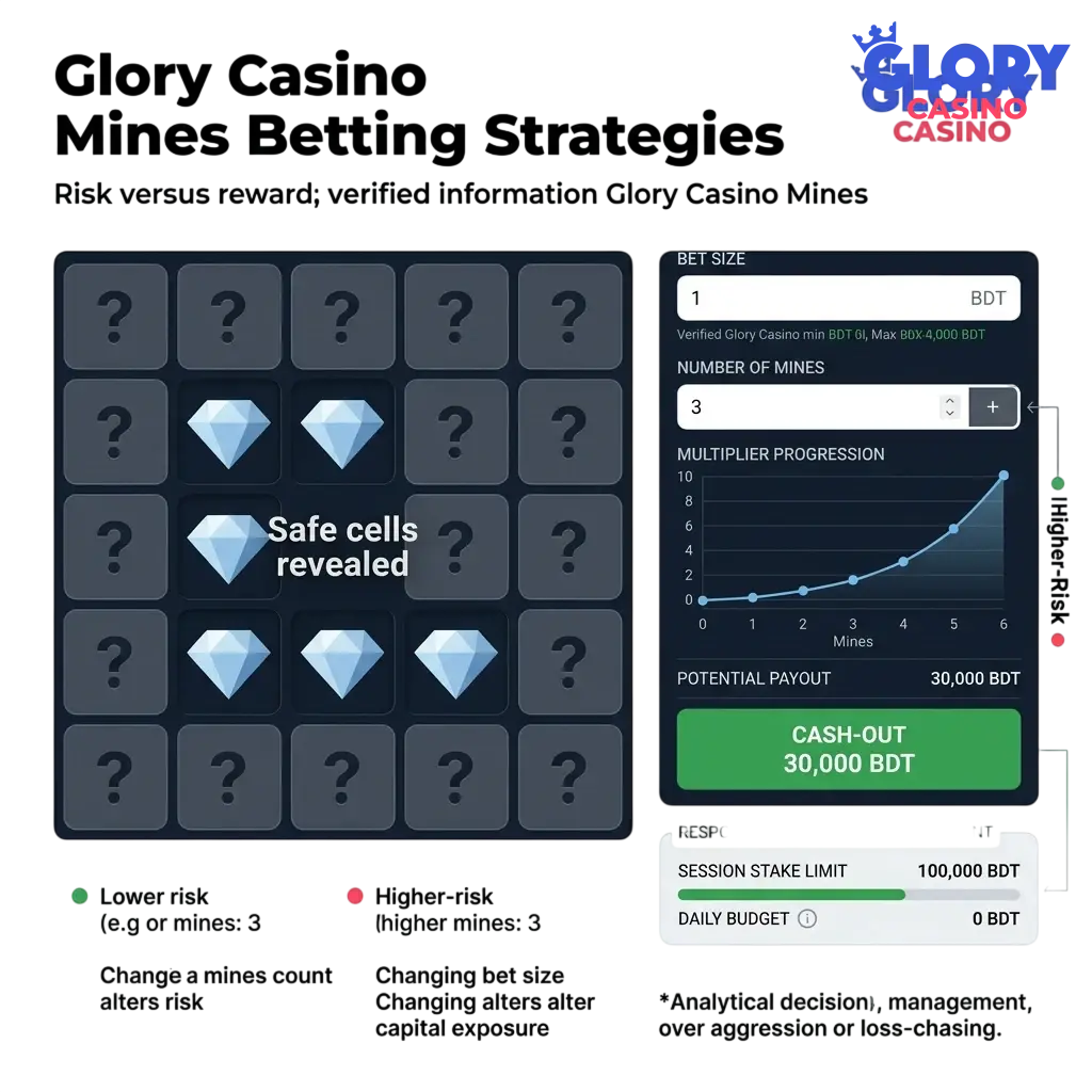 Mines betting strategies grid with tiles and multipliers