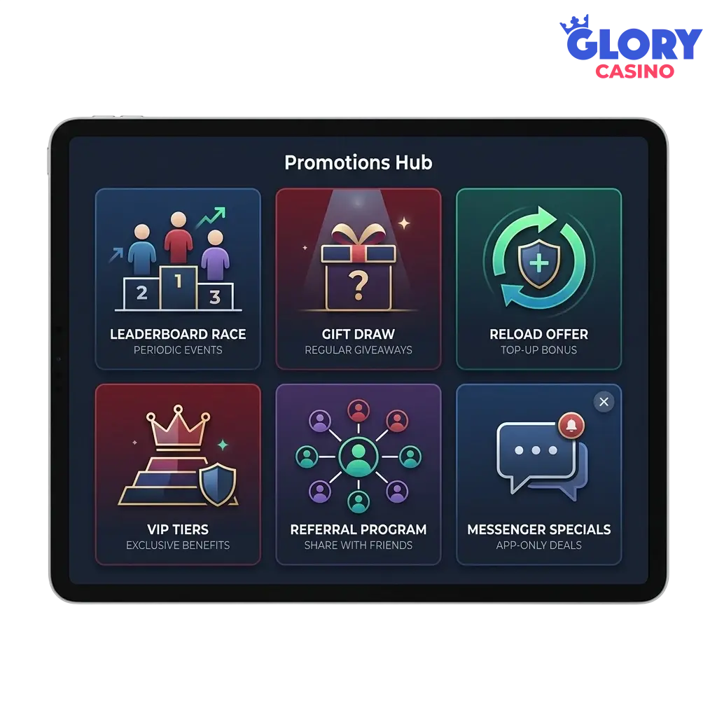 Various bonus promotions available at Glory Casino