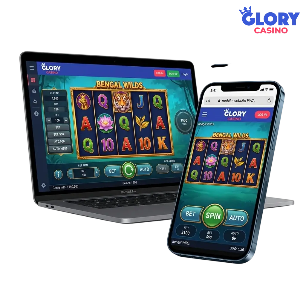 Mobile device displaying Glory Casino slot games