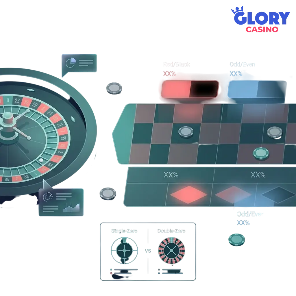 Roulette table with chips and betting layout at Glory Casino